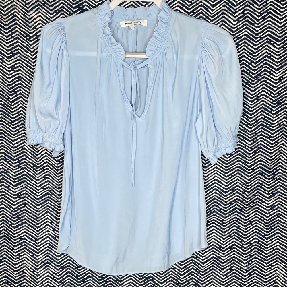 Rose & Olive Light Blue Ruffle Blouse